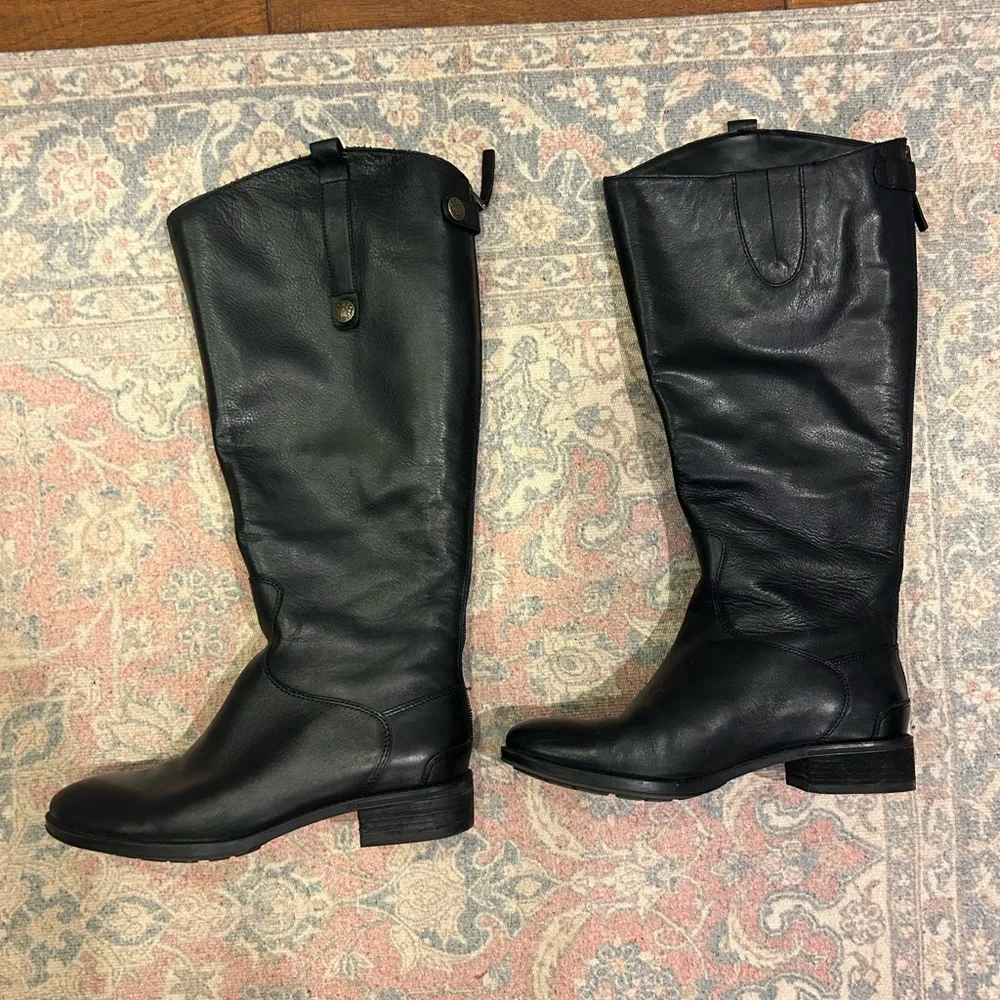 Sam Edelman Wide Calf Sz 7.5 Penny Black Leather Knee-High Riding Boots